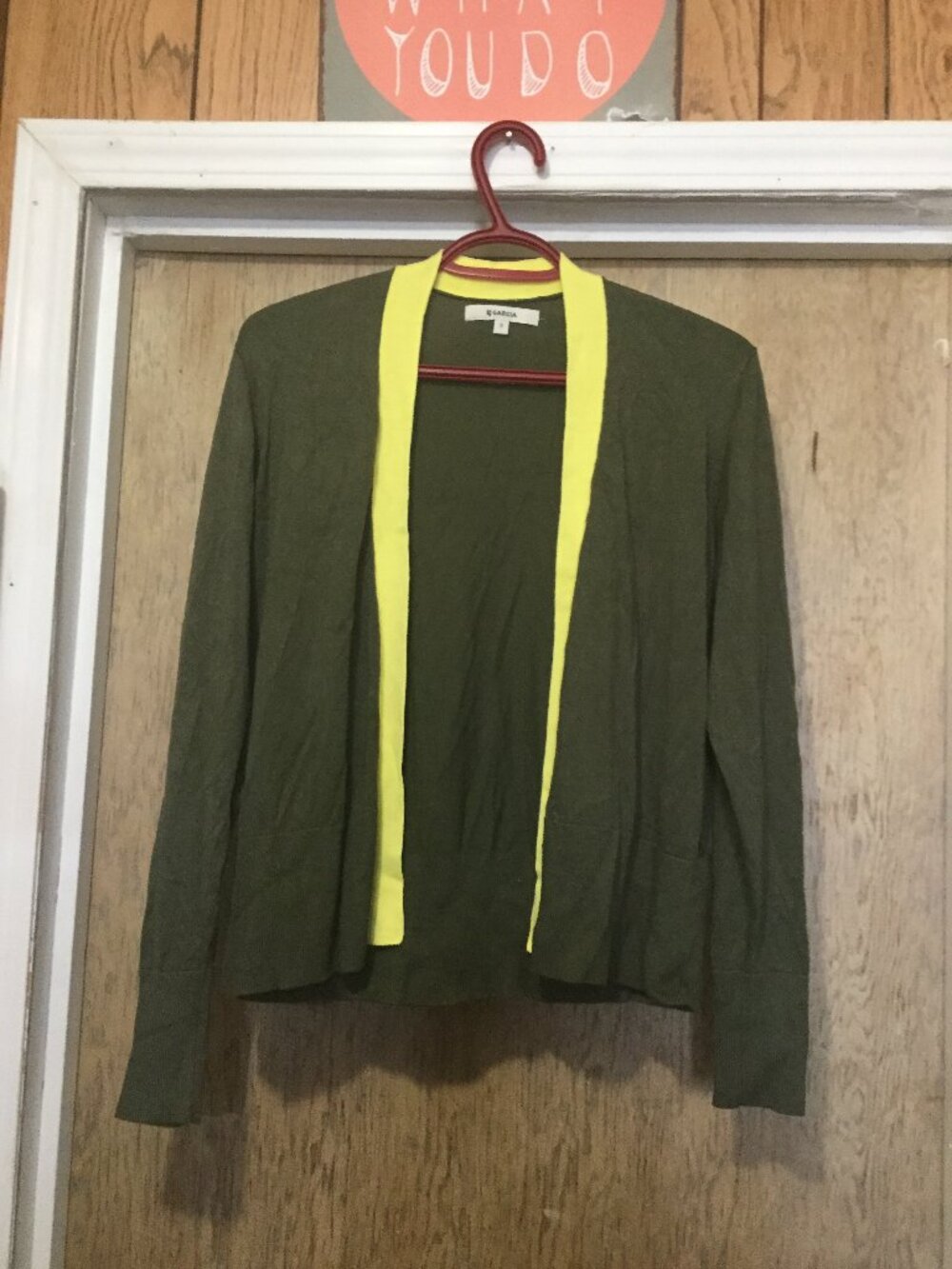 Garcia green and yellow open cardigan size small in great used condition